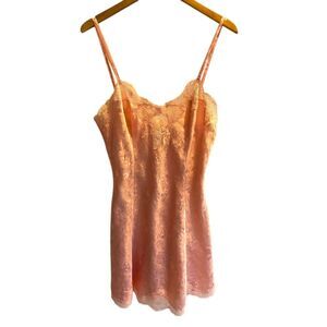 Vintage Victorias Secret Gold‎ Label Medium Slip Dress Satin Chemise Pink Lace